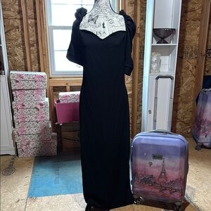 SHEIN Black Midi Cocktail Dress with Sweetheart Neckline